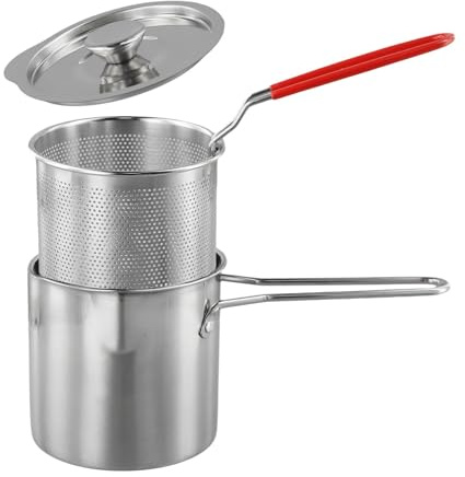 Olla de acero inoxidable con asa y cesta para freír multiusos, olla de leche, cacerola pequeña compatible con todos los tipos de estufas