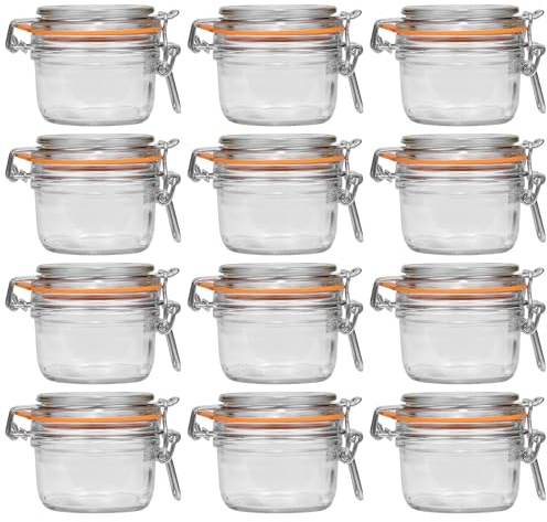 Le Parfait Super Terrine - Set di 12 barattoli in vetro trasparente da 125 ml, con coperchio in vetro e anello in gomma