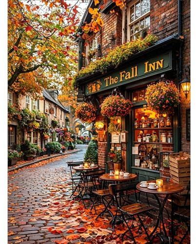 Autumn Paint by Numbers for Adults, DIY Acrylic Painting Kits 12x16in | Fall Painting by Numbers for Adults, Autumn Adult Paint by Numbers Canvas Kits for Relaxation, Gifts and Home Decor