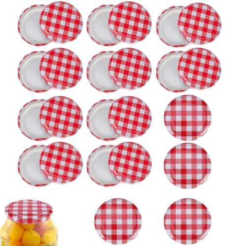 24 Pcs 65mm Jam Jar Lids, Twist Off Replacement Lids for Jars | Twist-Off Replacement Lids with Red Gingham Pattern, Rust-Resistant Jar Covers for Homemade Preserves and Storage