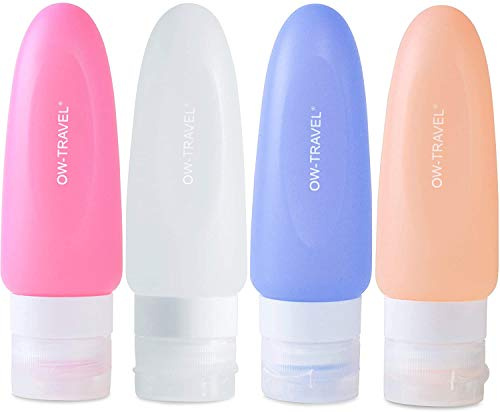 OW-Travel Silikon Reiseflaschen für Reise-Körperpflegeartikel (4 Stück) TSA-konforme auslaufsichere BPA freie nachfüllbare zusammendrückbare Reiseflasche für Flüssigkeiten Creme Lotion Shampoo