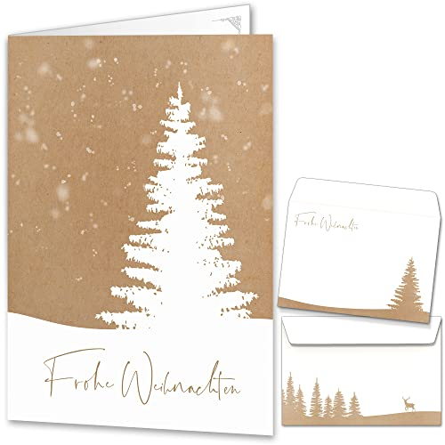 beriluDesign Weihnachtskarten mit Umschlägen 15er Set - Klappkarten mit Weihnachtsbaum-Motiv für die schönsten Weihnachtsgrüße im Kraftpapier-Look