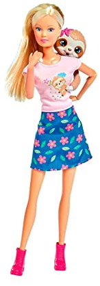 Simba 105733436 - Steffi Love Salep Friend, Spielpuppen mit schlafendem Faultier, Trink- und Näss Funktion, inkl. Flasche und Windel, 29cm, ab 3 Jahre