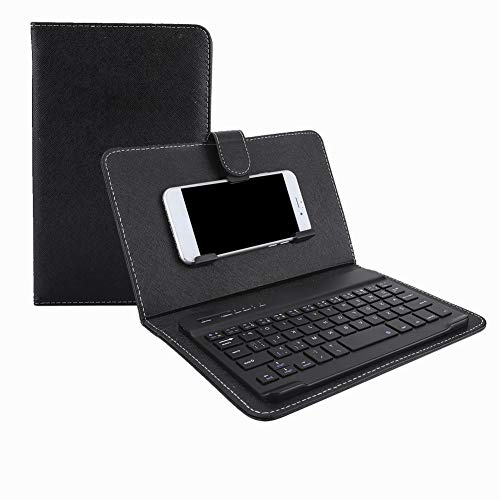 Funda Protectora con Teclado Español Bluetooth3.0 para Teléfono Móvil, Teclado Inalámbrico con Cubierta de Cuero para Teléfono de 4.5-6.8in, Soporte para Teléfono, para iOS/Android (Negro)