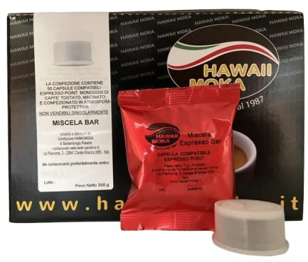 Capsule Caffè Compatibili - 50 Capsule Compatibili per macchine Lavazza Espresso Point* Hawaiimoka Torrefazione dal 1987 - Caspule di Caffè per Macchinetta Compatibile Miscela Bar