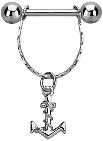 Brustwarzen Piercing Schmuck Stahl Kette mit Anker in 1,6 x 12-16 mm