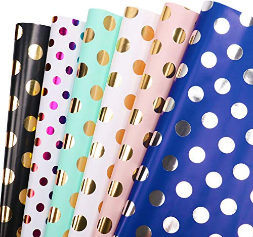 MAMUNU 6 Stück Geschenkpapier Geburtstag, Bunte Geschenkpapier mit metallischem Folienglanz, Geschenkverpackung Papier für Geburtstag, Hochzeit, Kindertag, Valentinstag, Muttertag, 70 cm x 50 cm