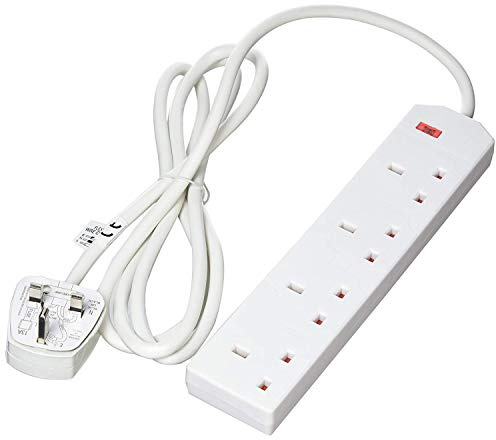 Extension Lead Cable Electric Plug Socket UK Mains Power 4 Gang Way 2& 5 m Meter CB (5m, Outlets 4)
