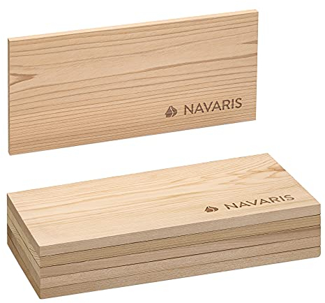 Navaris Set 6 Tavole Affumicatura BBQ - Tavola Legno per Affumicare Carne Pesce Verdura - Tavolette Aromatiche Cedro - Assi Griglia Barbecue 30x15cm
