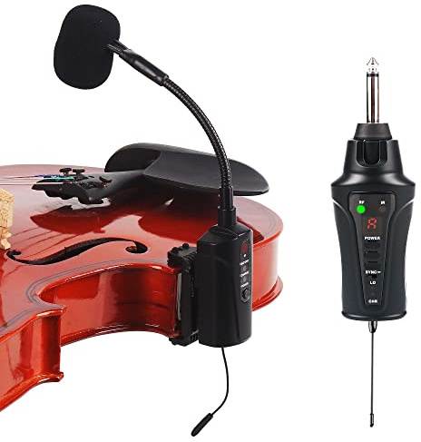 MAMKOES VT-5 Violin Microphone Wireless UHF Gooseneck Pick Up Instrument Clip-on Mic Receiver and Transmitter System for Violin