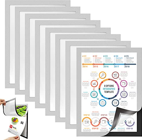 BUENTYA 8Pcs A4 Self-Adhesive Magnetic Display Panels, Waterproof Photo Pockets & Info Holders for License/Photos/Notices/Window (Silver)