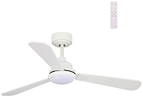 wonderlamp - Ventilador de Techo silencioso con luz LED Blanco, Eono, Con Mando a distancia, 18W, Motor DC, Aspas Reversibles en Blanco y Gris 106 cm