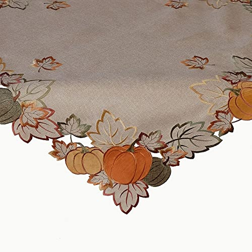 matches21 HOME & HOBBY Tischdecke Dora 85 x 85 cm herbstlicher Stick mit Kürbis & Blättern edle Mitteldecke Polyester