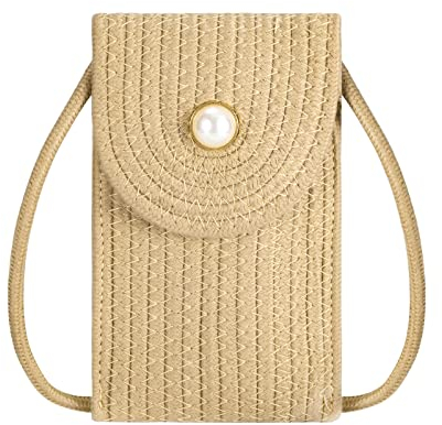 QH-Shop Crossbody Strand Tasche Strohtasche für Frauen Vintage Casual Handgefertigt Verschluss mit Schnalle für Damen Mädchen Freizeit Mobiltelefon Reisen Urlaub