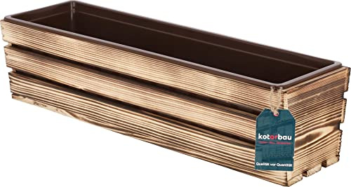 KOTARBAU® Jardinera Exterior, Maceta Balcon, con Inserto de Plástico | Macetero Rectangular Exterior, 60 x 18 x 15 cm, Jardinera Balcon, para Terraza, Madera, Rústico