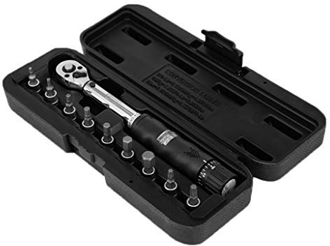 EXENXA 1/4 2-14Nm Drive Click Clé dynamométrique Clé à Main + 9 Douilles + Coffret Vélo Vélo Outil