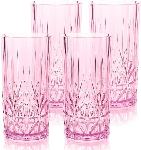 BELLAFORTE Shatterproof Tritan Plastic Drinking Glasses, Set of 4, 18oz - Myrtle Beach Tall Tumbler, Unbreakable Plastic Glasses for Parties, Gifting, New Year - BPA Free - Dishwasher Safe - Pink