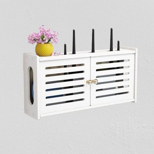 ZYWUOY Wireless Router Rack Living Room Wall-mounted WiFi Storage Box Wall Decoration- Double door