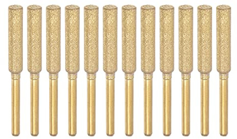 sourcing map 2Packs (12pcs) Diamond Coated Chainsaw Sharpener Bits 3/16 4.8mm Cylinder Head, Titanium Plated Electric Chain Saw Grinder