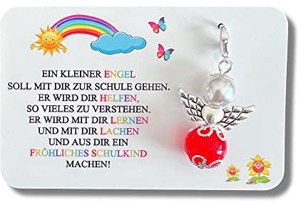 Schulkind 2025 Schutzengel Geschenk Ein kleiner Engel soll.. Mutmacher Glücksbringer Einschulung Schultüte Zuckertüte Karte (Rot)