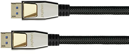 Python Câble DisplayPort 2.0 de qualité supérieure – 50 cm / 0,5 m – 54 Gbit/s, UHBR 13,5-4 K @240 Hz / 8 K @ 60 Hz – Conducteur en cuivre – Tressé en nylon – Noir