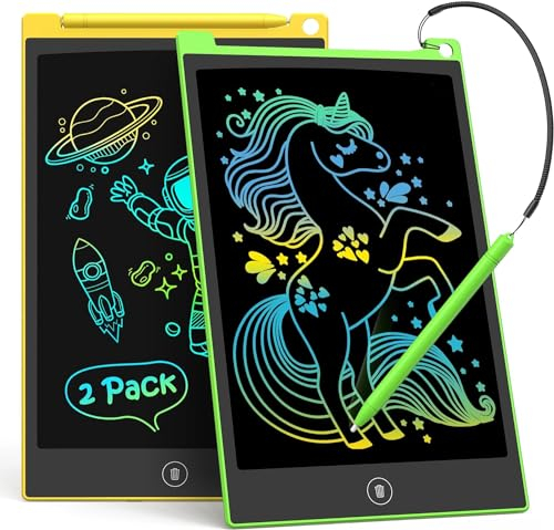 Lot de 2 tablettes D'écriture LCD, Tableau à Gribouiller Coloré pour Enfants, Bloc de Dessin Effaçable et Réutilisable (Vert Jaune)