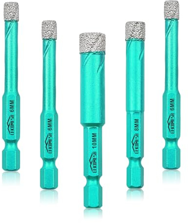 LEKOMESH Diamond Drill Bit Kit - 5pcs 6/6/6/8/10MM Diamond Hole Saw Set Quick-fit Hex Shank Porcelain Tile Drill Bits for Ceramic Marble Granite Stone Quartz Vacuum Brazed