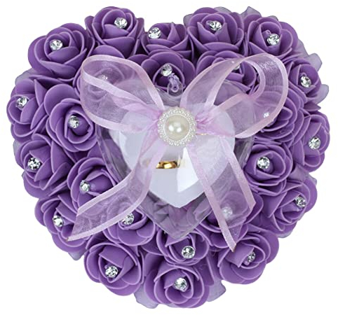 Hochzeit Ringkissen, Herzform Rosen Ringbox,Hochzeit Ring Kissen Heirat Paar Ring Halter Ring Bearer Kissen,Romantische herzförmig Ringhalter Ehering-Kissen Hochzeit Zeremonie Braut Ring Kissen Halter