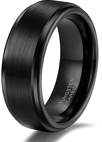 Titaniumcentral Ring Herren Damen Schwarz Wolframcarbid Gebürstet Verlobungsringe Eheringe Trauringe 6mm 8mm