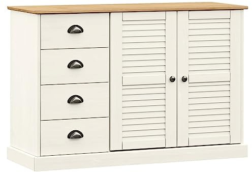 vidaXL Sideboard, Kommode mit Schubladen, Highboard Wohnzimmerschrank mit Metallgriffen, Schrank Anrichte Beistellschrank, Massivholz Kiefer