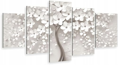 HUBDECO 5-Teiliges Leinwand Bild Wohnzimmer - Bilder, Poster, Kunstdrucke - Leinwandbild - Bild auf Leinwand - Tolle Zimmerdekoration - Schlafzimmer Bilder - 158x90 cm Silberne Bäume