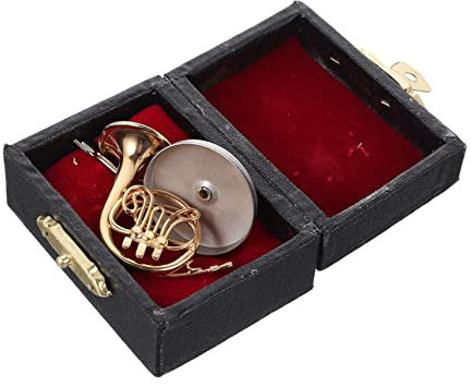 ibasenice Miniatur Kupfer Vergoldetes Horn Modell Für Schreibtisch Dekoration 3,5cm Hornfigur Mit Stand Und Schwarzem Kasten Kunsthandwerk Für Zuhause Und Café