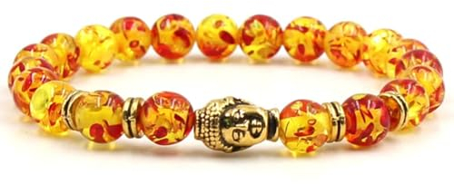 Daesar Perlenarmband Herren 8MM, Männer Armbänder Charms Bernstein mit Buddha Chakra Armband Personalisiert 19CM