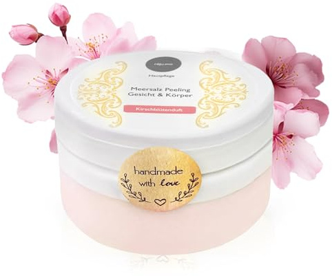 réju.mo saltskrubb för ansikte och kropp, för en mild och smidig hud, mot orenheter (körsbärsblomma), 1-pack (1 x 400 g)