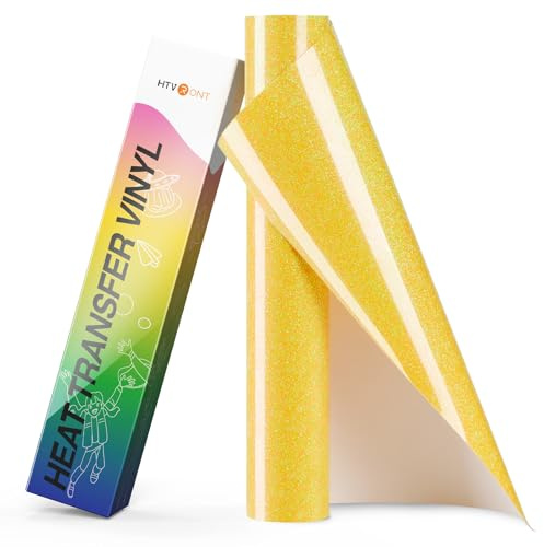 HTVRONT Yellow Glitter Vinyl Rolls - 10 x 8ft Glitter HTV Vinyl - Neon Yellow Glitter HTV Vinyl for All Cutting Machines, Easy to Cut & Die Cut
