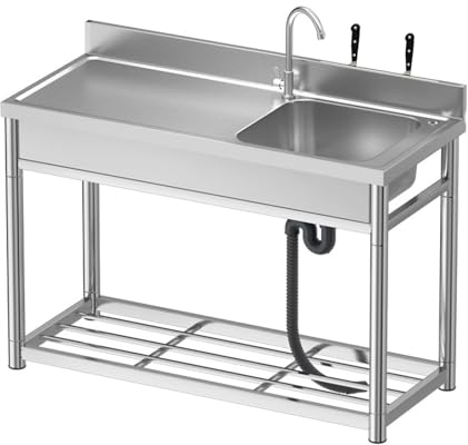 Außenküche Gartenküche, Ausgussbecken Edelstahl, Einteiliges Waschbecken mit Warm- und Kaltwasserhahn, for Restaurants, Garagen, Waschküchen, Häuser