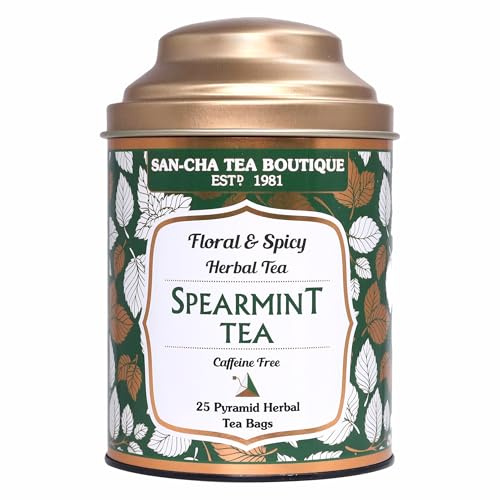 SAN-CHA Sancha Tea Boutique Thé à base de plantes à la menthe verte 25 sachets de thé pyramide pur avec clou de girofle et citronnelle Thé pour Pcos & Pcod Thé apaisant naturel 100 % sans caféine