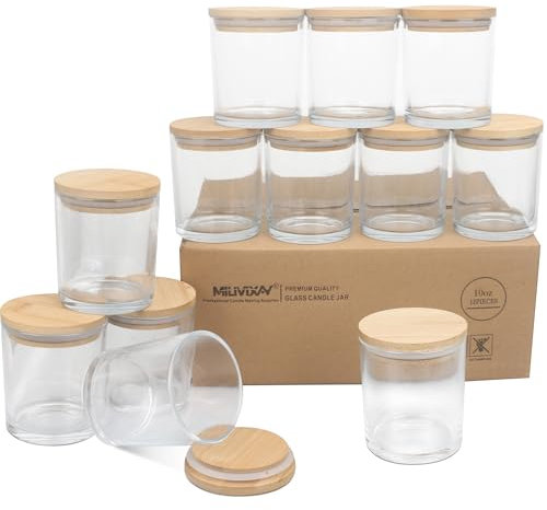 MILIVIXAY Confezione da 12 barattoli in vetro trasparente spesso da 283,5 g, con coperchio, barattoli vuoti per candele – contenitori per spezie e polvere.