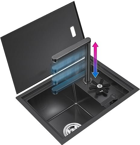 LBLFEBD Single Bowl Black Stainless Steel Self-Rimming Undermount Kitchen Sink, 45*38*22CM, Bar Small Sink