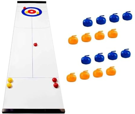AVZYARDY Équipement de jeu de fête de sport Jeu de planche de curling compact Ensemble de curling planant avec 8/16 pierres de curling de table Jeux familiaux de curling compacts pour enfant