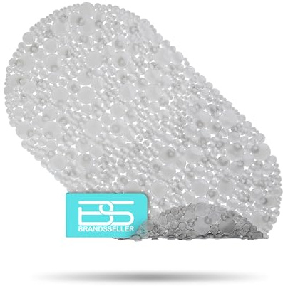 Brandsseller Badewannenmatte 67x37 cm Badewanneneinlage Antirutschmatte Wassetropfen Design Transparent Grau