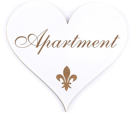 Dekolando Deko Türschild Herz - Apartment - Schild 13 x 12 cm - Schilder Türschilder Namensschilder Wohnung selbstklebend Holzschild Tür Holzschilder