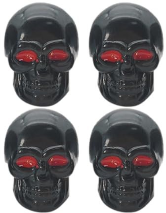 Bouchons De Valve De Pneu en Forme De Tête De Mort – 4 Bouchons De Tige De Valve De Vélo en Forme De Tête De Mort, Accessoires De Roue Durables, Faciles À Installer sur Le Véhicule | Couvercle De