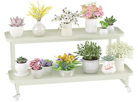 GAOXIONG Pflanzenständer aus Metall mit Rädern zur Aufbewahrung zu Hause, 2-stufiges Blumentopfregal für drinnen und draußen, Leiterregal für den Balkon, 80 cm Höhe