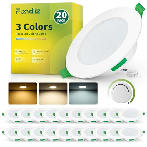 Fondiiz Faretti LED da Incasso per Cartongesso Dimmerabili, 6W 700LM Faretti LED Soffitto Incasso Luce Calda Luce Naturale Luce Fredda, IP44 faretti da incasso foro 80 mm, Diametro 98 mm, Set da 20