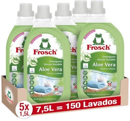 Frosch - Detergente Líquido Concentrado Ecológico Aloe Vera para Lavadora, Ropa Limpia e Impecable en el Lavado, Apto para Todo Tipo de Tejidos menos Lana y Seda - Pack de 5 Unidades x 1.5 L