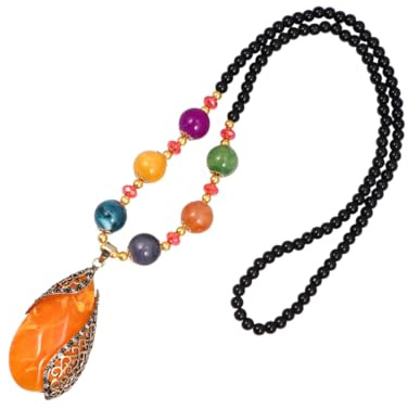 WRITWAA Collana Lunga Stile Bohemien Con Ciondolo Agata Arancione e Perline Colorate Accessorio Decorativo Per Donne Perfetta Per Ogni Occasione e Speciale