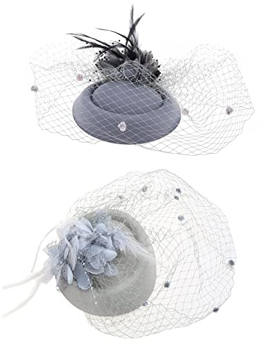 ROYJJ Fascinator mit Netzstoff, Schleier, Blume, pelzige Perlen, Haarspange, Hochzeit, Brautschmuck, Kopfbedeckung, Federkopf, Blume mit Farbschema, rot, blanko, Damenhut, neue Tochter, Kopf,
