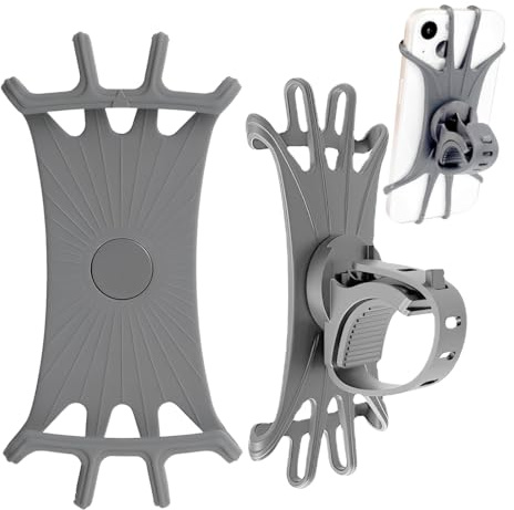 XYTAHDM Soporte movil Manillar, 360° Rotación Soporte Movil Moto Bici,Soporte Desmontable,Ajustable Silicona,con iPhone 15/14/13/12/11 Pro MAX y Otro 4.5-7.0 Móvil(Gris)