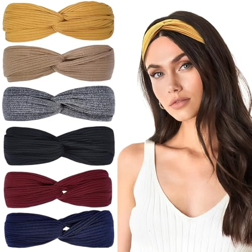 NOPVUFA 6 Pcs Élastique Bandeaux Mode pour Femmes, Serre Tête Femme Yoga Sport Foulard Cheveux Femme Multicolore Headband Accessoire Cheveux